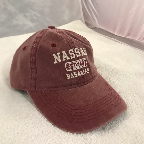 Kaufman for Nassau Bahamas on Adjustable Maroon Travel & Beach Baseball Cap - Picture 8 of 12